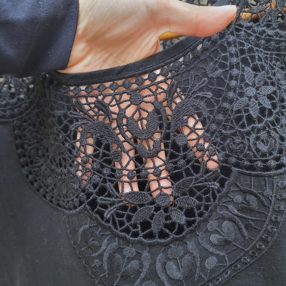 Boden | Fleur Embroidered 100% Linen Crochet Dress in Black Size 2 - Picture 6 of 12